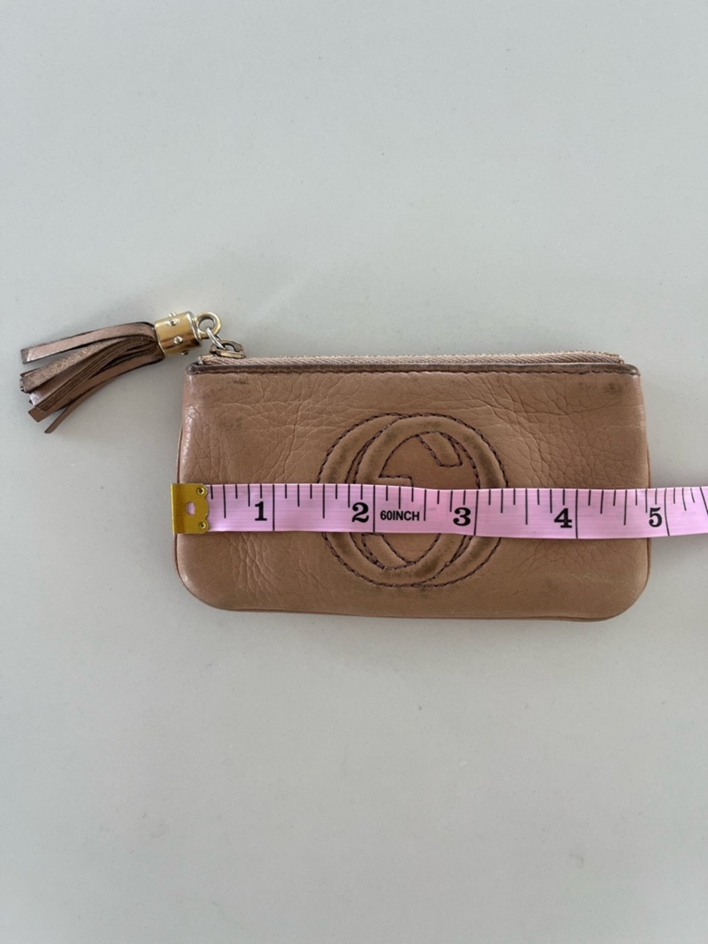 Gucci Soho Soho Leather Tassel Key Zip Pouch / Coin Purse – Rose Beige Camellia - Picture 10 of 14